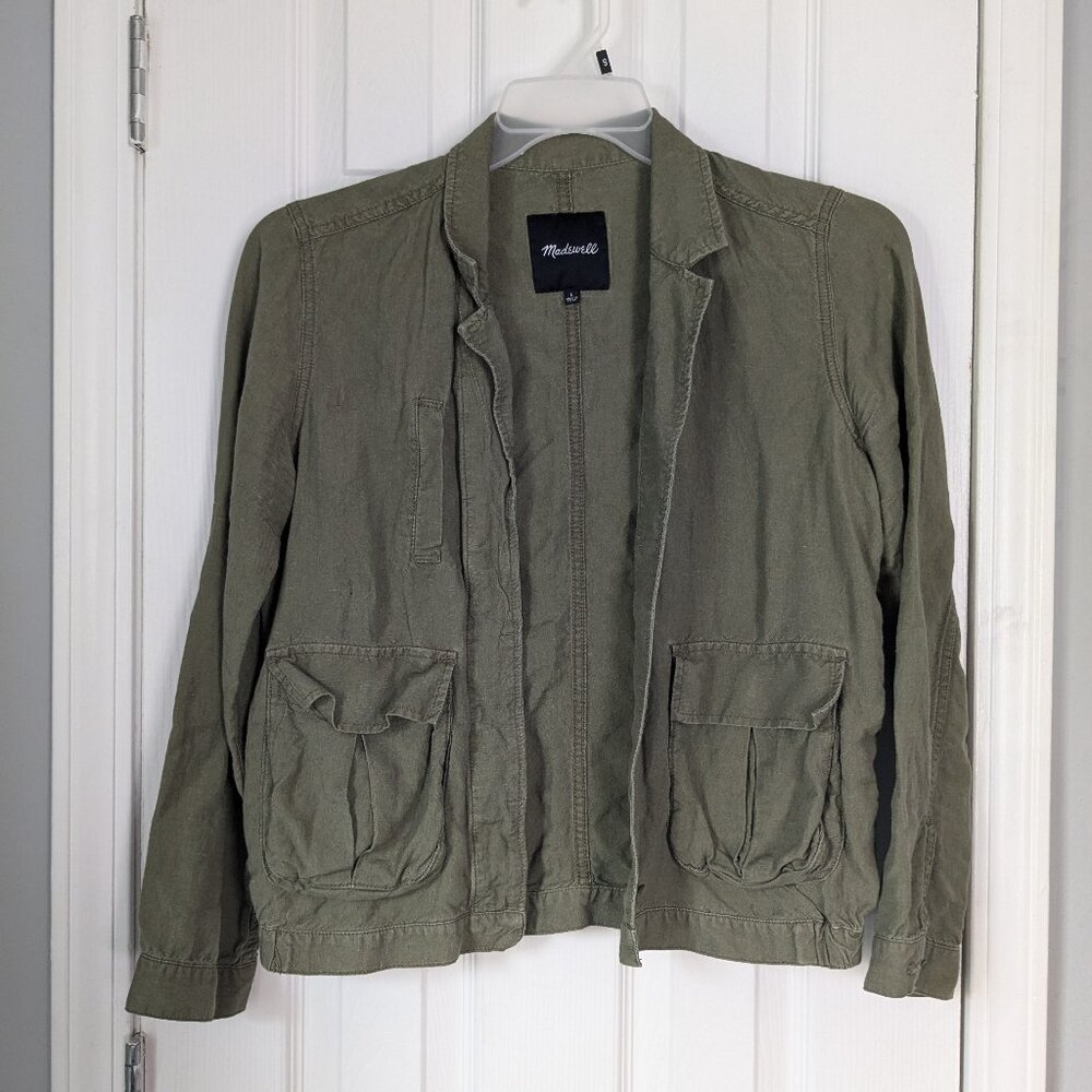 Madewell Linen Blend Utility Blazer, Jacket, Olive Green, Size S